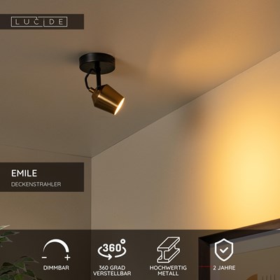Lucide EMILE - Deckenstrahler - Ø 10,5 cm - 1xGU10 - Mattes Gold / Messing